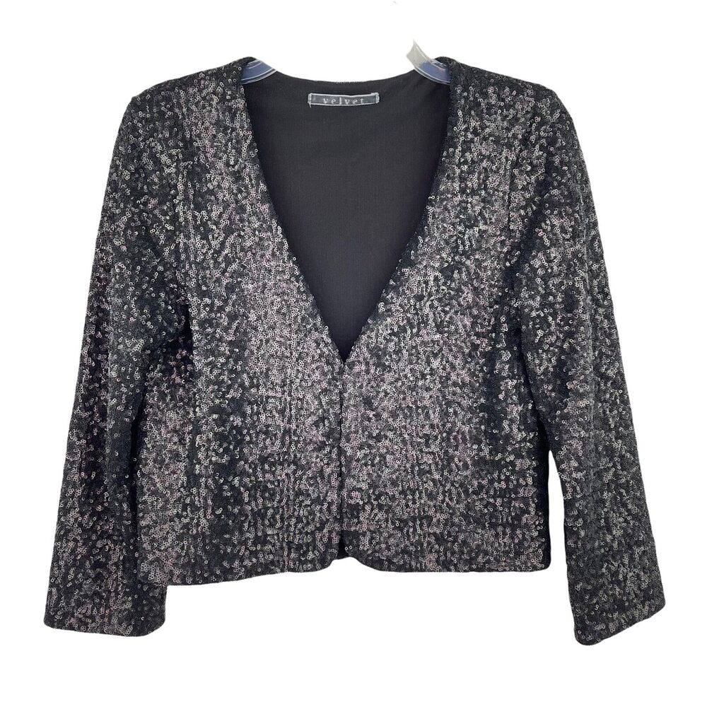 Velvet Brand Women's Small Black Sequin Cardigan Sparkly Party Evening Jacket